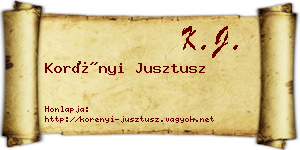 Korényi Jusztusz névjegykártya